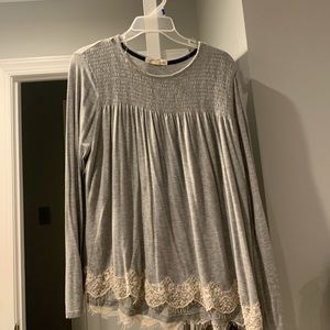 Gray and White Blouse